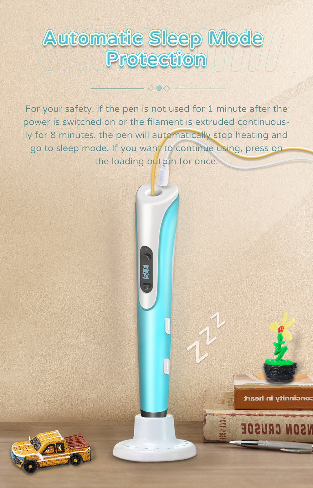 geeetech TG-18 3D Printing Pen description  of  automatic sleep mode protection