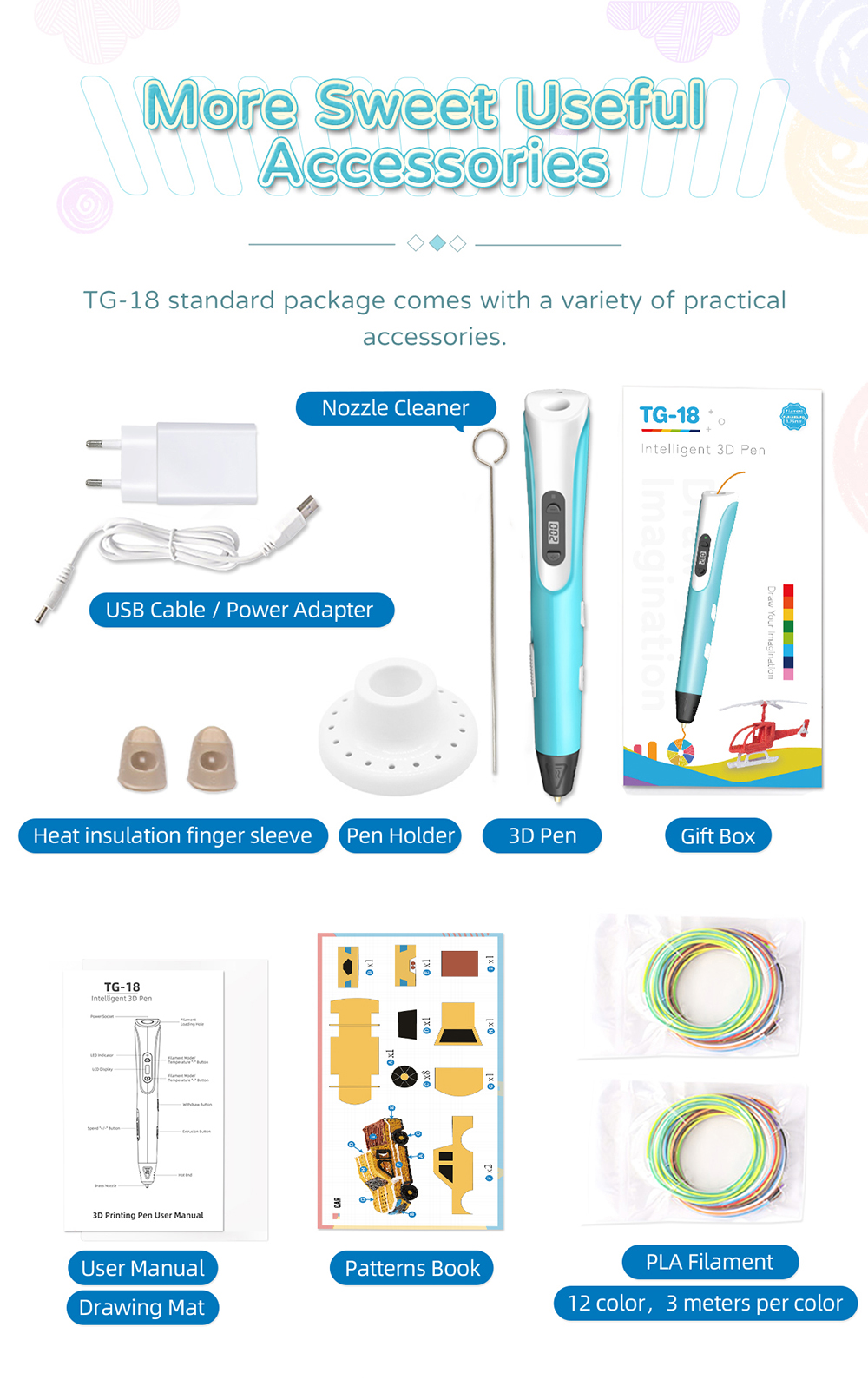 geeetech TG-18 3D Printing Pen description  of  accessories